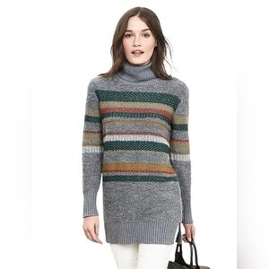 Banana Republic Gray Striped Wool Alpaca Blend‎ Turtleneck Sweater Tunic Size M